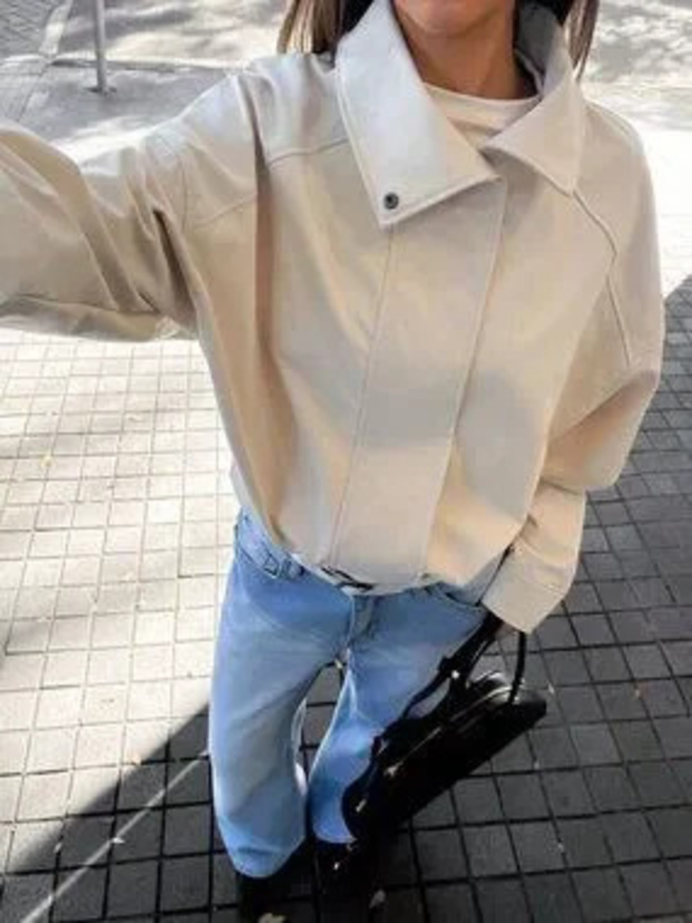 Khaki Casual Women's Stand Collar Waist-Cinching Loose Trench Coat